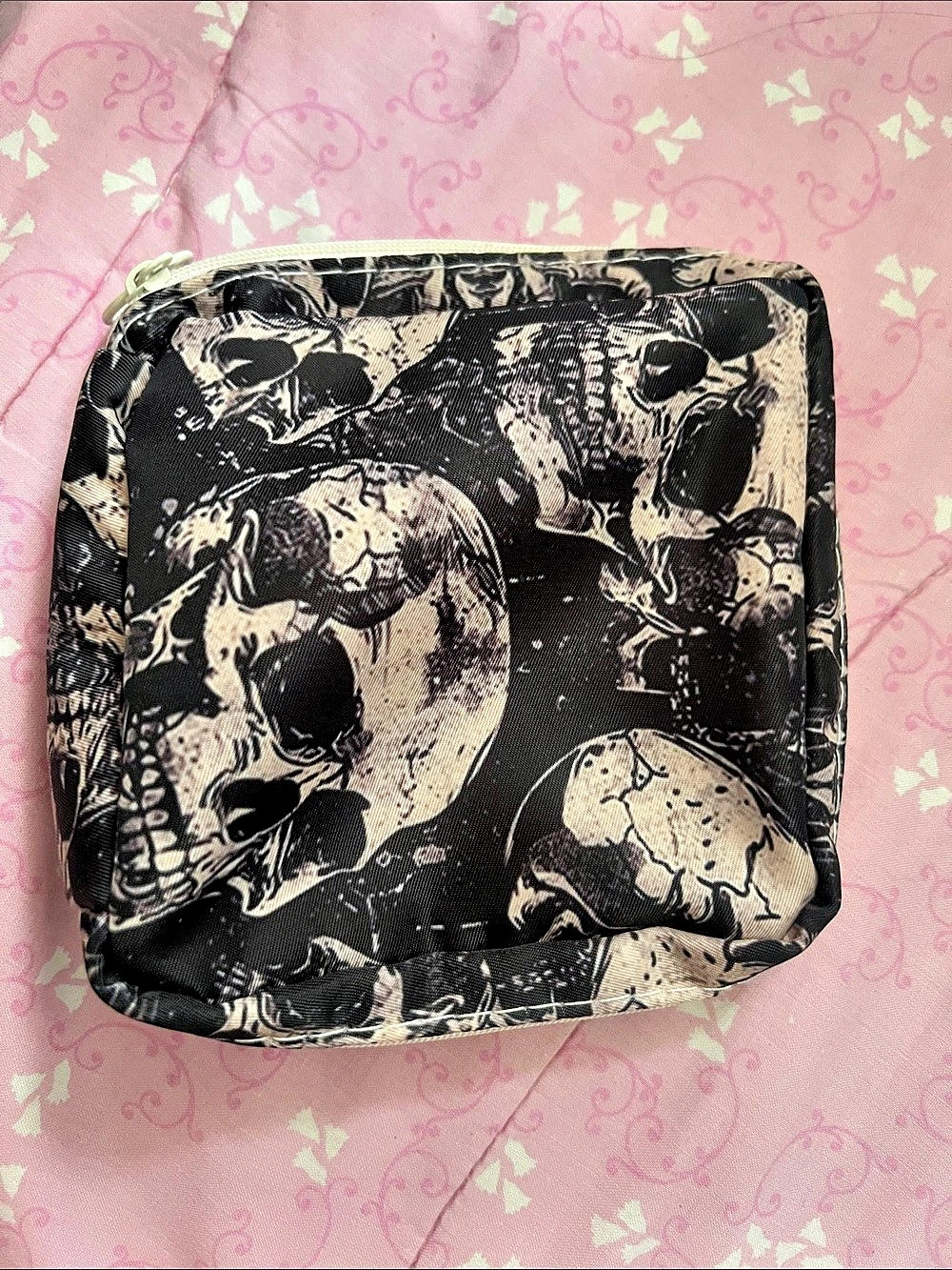 Skull Print Cosmetic Pouch in Black & White